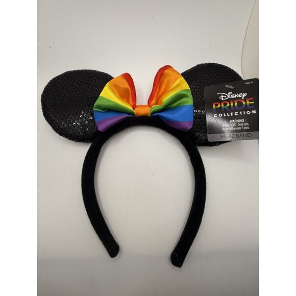 Disney Rainbow PRIDE Bow Black Sequins Minnie Or Mickey Ears Headband - Picture 1 of 2